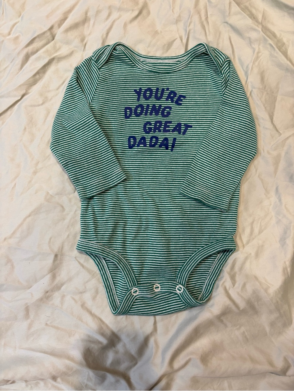 Carter's Green and White Striped Long-Sleeve Bodysuit with Blue Text